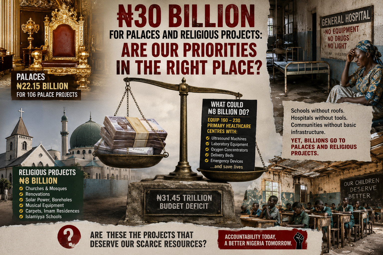 ₦30 Billion for Palaces and Places of Worship While Hospitals Struggle? Nigerians Demand Answers Over 2026 Budget Priorities